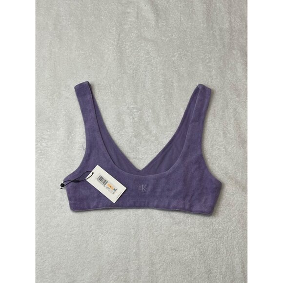Calvin Klein Jeans V-Neck Bralette - Chalk Violet, Size S, New - Picture 3 of 8